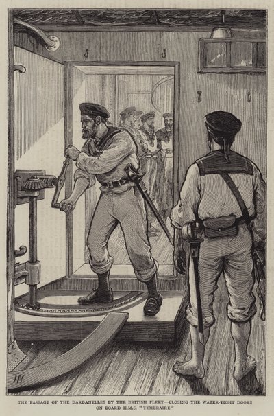 Le passage des Dardanelles par la flotte britannique, fermeture des portes étanches à bord du HMS Temeraire - Joseph Nash